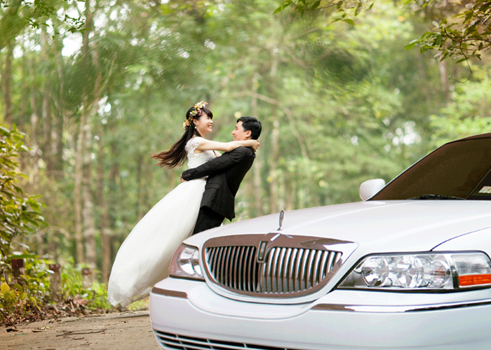 Photos de mariage avec la limousine